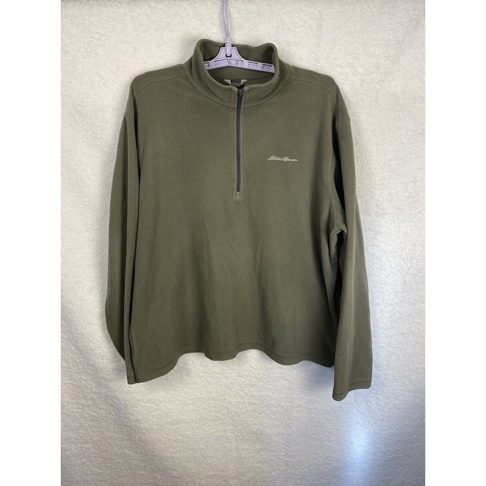 Eddie Bauer Men's Green 1/4 Zip‎ Pullover Fleece Lined Long Sleeve Top Casual XL